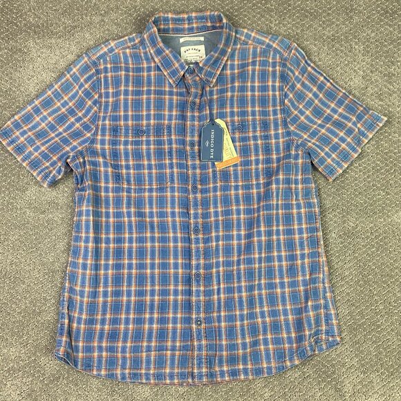 Fat Face Short Sleeve Kettering Check Shirt Men's Large Button Up Blue Indigo - Picture 1 of 12